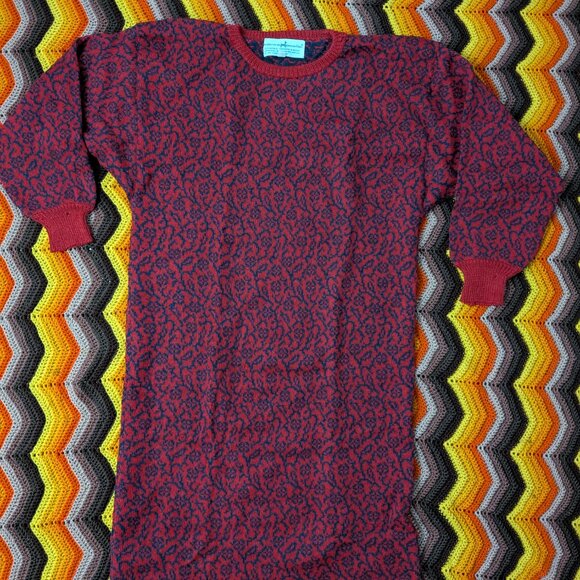 M Vintage Peruvian Connection Long Sleeve Red Knit Dress Bolivia h348 - Picture 2 of 9